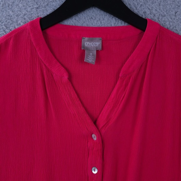 Chicos Shirt Womens 3 US XL Pink Tie Hem Button Up Dolman Sleeve Crinkle Top - Picture 7 of 9